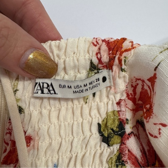 ZARA Floral Print Sundress White Multicolor Medium Smocked Back - Picture 6 of 10